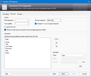 KeePass generic CSV importer