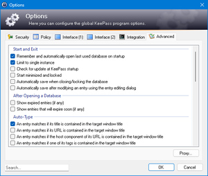KeePass options dialog